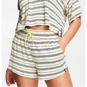 Volcom Medium Shorts Popztone in greenish/yellow black and cream stripe NWT